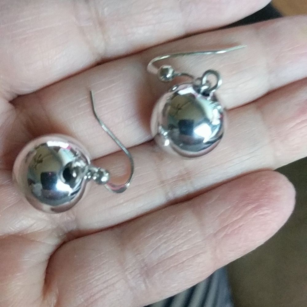 Silver Tone Ball Dangle Earrings - image 2